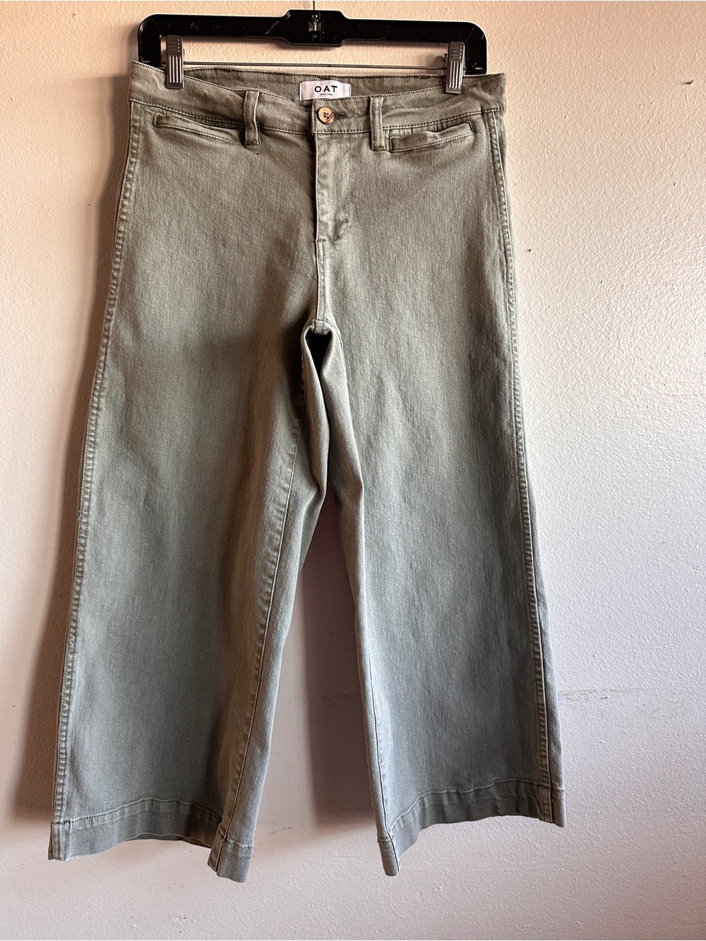 Oat New York Mid Rise Wide-Leg Cropped Jeans light Green Size 28